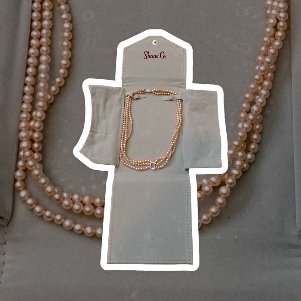 Shane Co pink pearl necklace with sterling silver heart